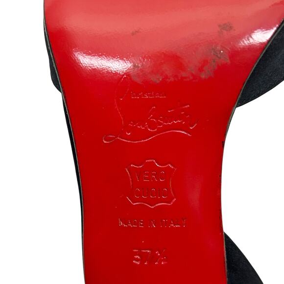 Christian Louboutin Black Satin Pointed Toe Rhinestone Slingback Heels 7.5 - Picture 7 of 7